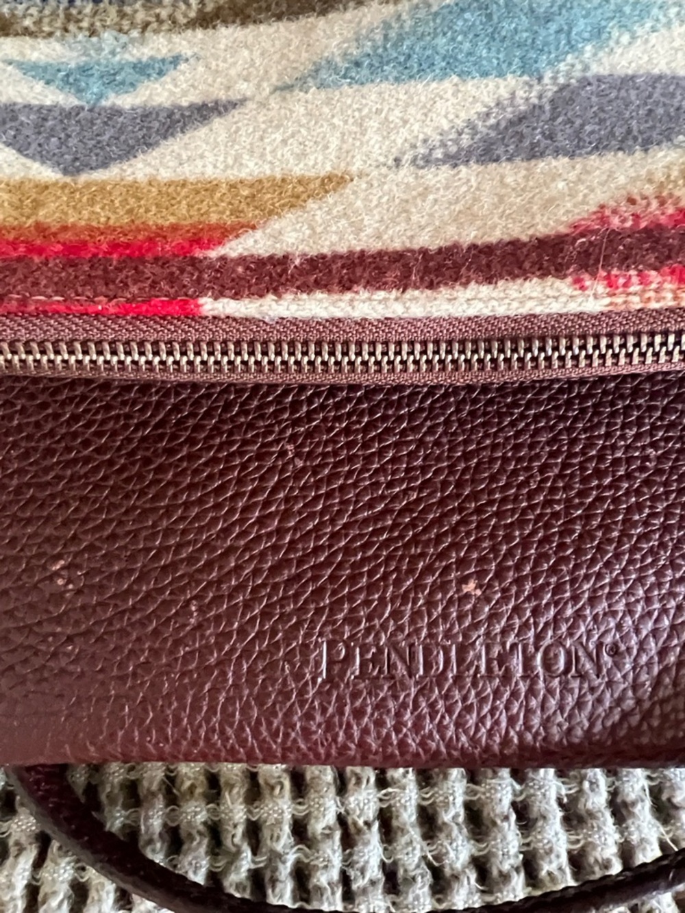 Pendleton Brown and Teal Geometric Foldover Crossbody  wyeth Clutch - Picture 9 of 11
